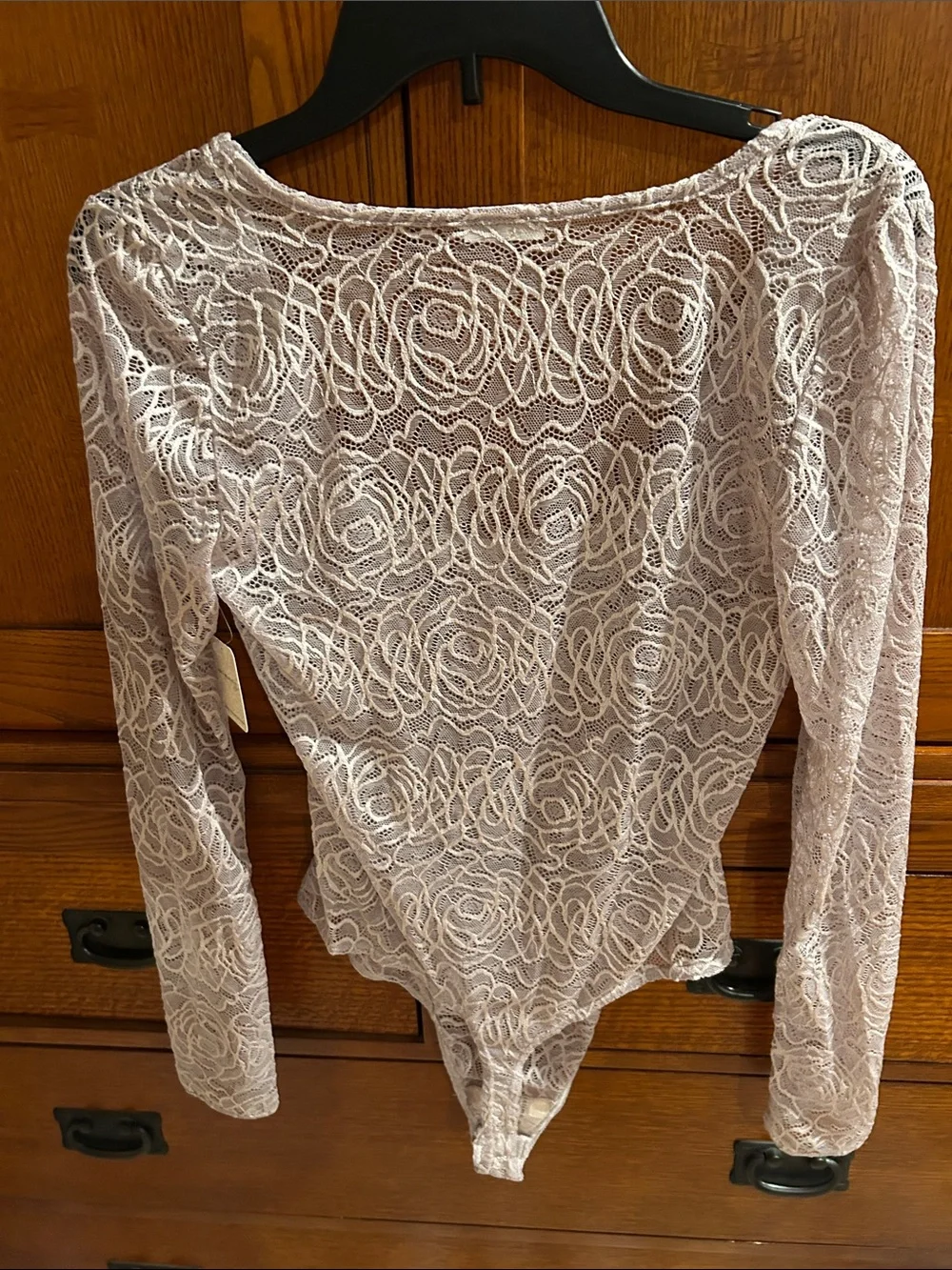 Free People Lace Long-Sleeve Bodysuit - Dusty Pink NWTS